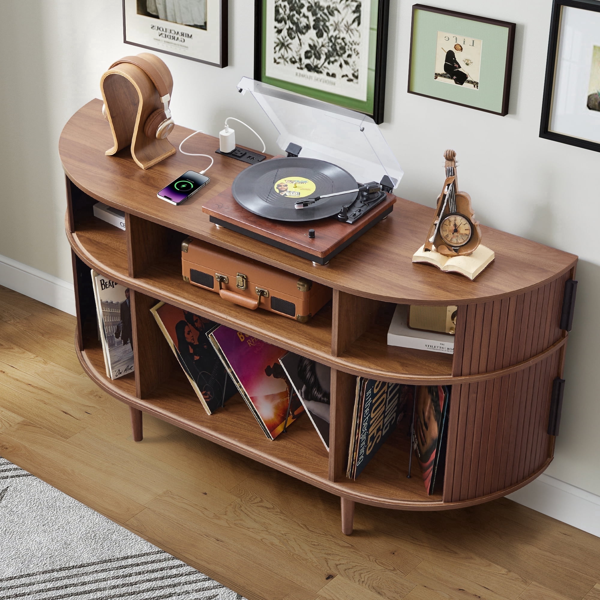 Crosley Furniture Liam 3Pc Turntable Record Player Stand and Vinyl