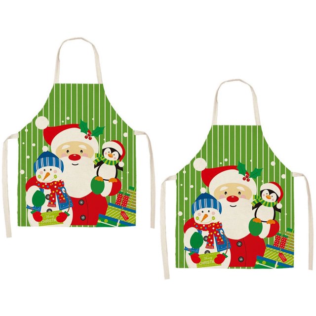 Delantal estampado de serie de dibujos animados navideños, delantal de algodón y lino para el hogar