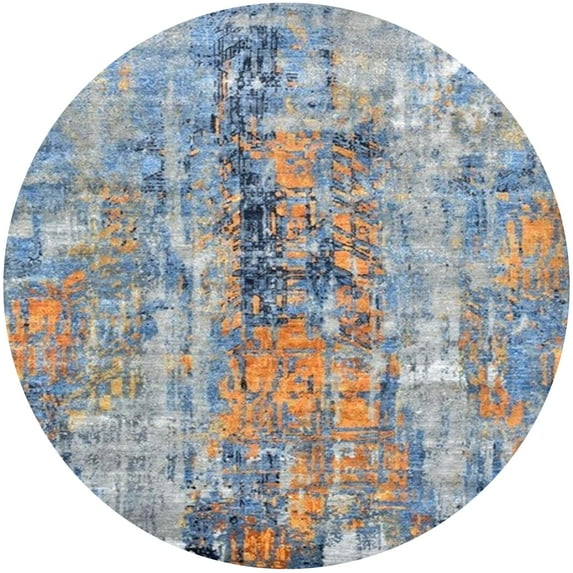 Ahgly Company Indoor Round Mid-Century Modern Granite Gray Oriental Area Rugs, 5' Round