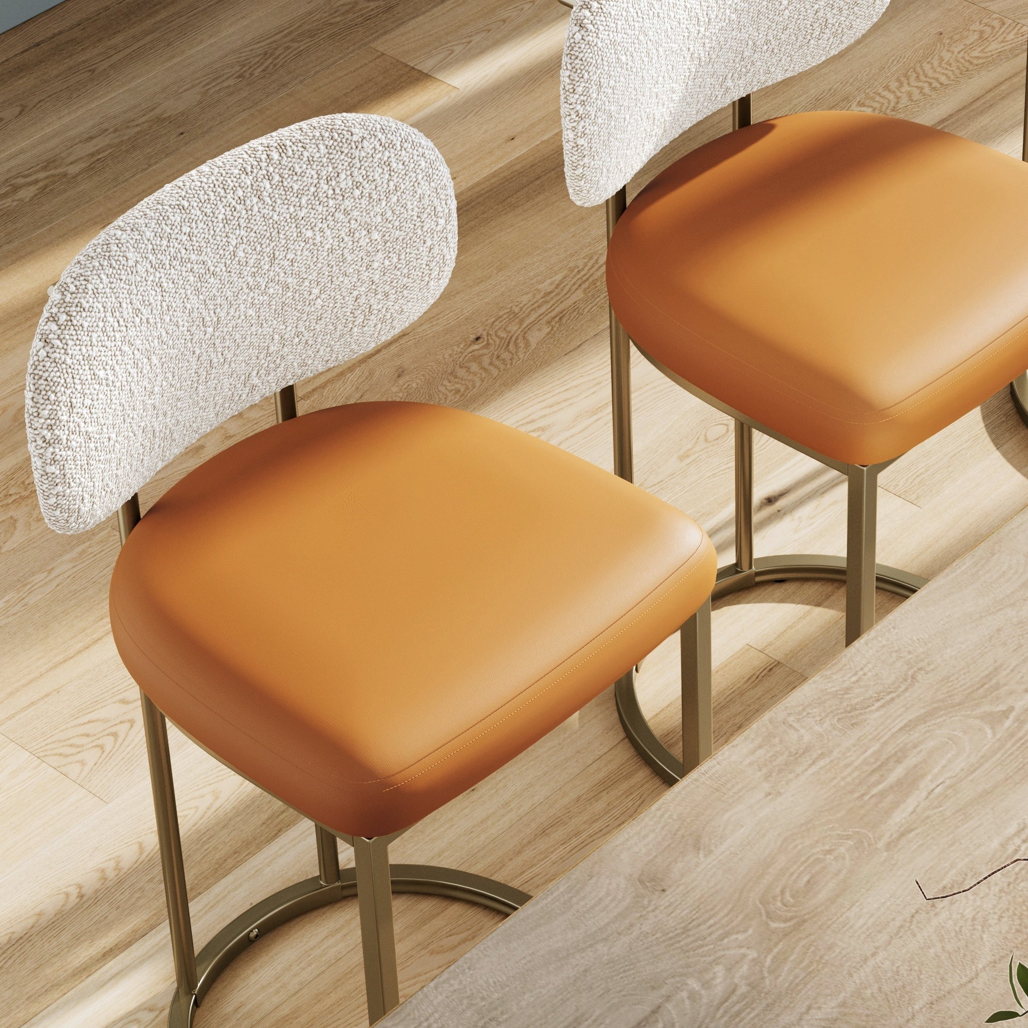 MF Studio Counter Height Bar Stool with Back, 24.8" Modern PU Upholstered Bar Chair with Large Chenille Back and Metal Frame, Bronze