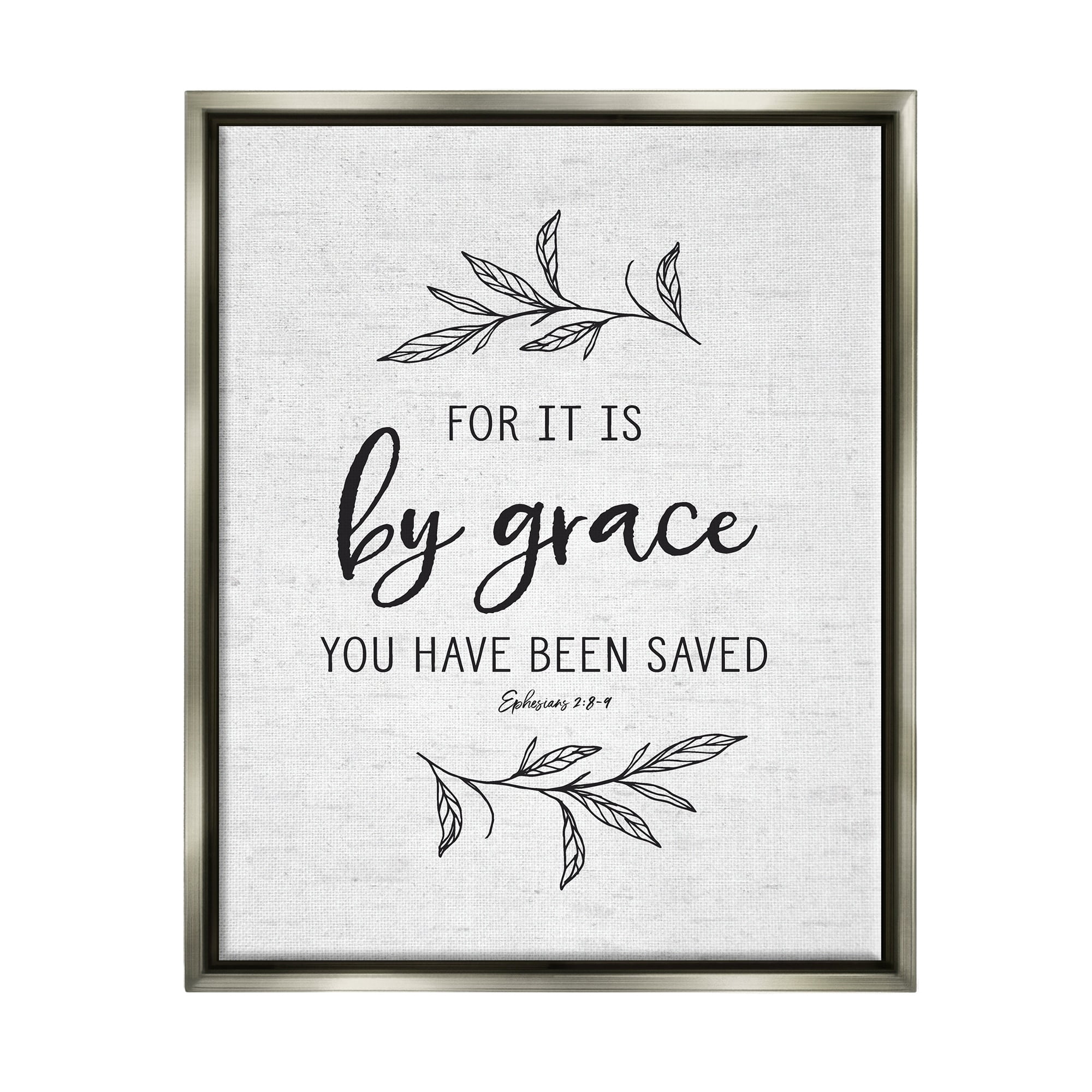 Stupell Industries By Grace Spiritual Verse Phrase Leaf Sprigs Graphic Art Luster Gray Floating Framed Canvas Print Wall Art, Design by Lettered and Lined