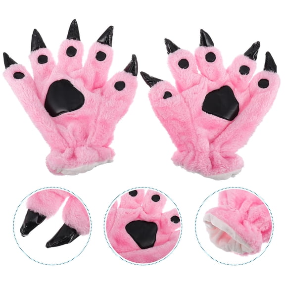 HONMEET 1 Pair Cartoon Gloves Plush Pink Gloves for Women Fancy Dress Parties