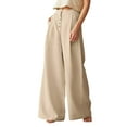 thumbnail image 2 of Dyfzdhu Women Solid Color High Waisted Casual Button Cotton Linen Wide Leg Pants Yellow, 2 of 7
