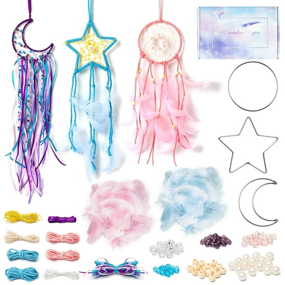 3Pcs Dreamcatchers for Wall Hangings, Star Sun Moon Design DIY Art Crafts for Bedrooms, Study Rooms, and Living Rooms Decor