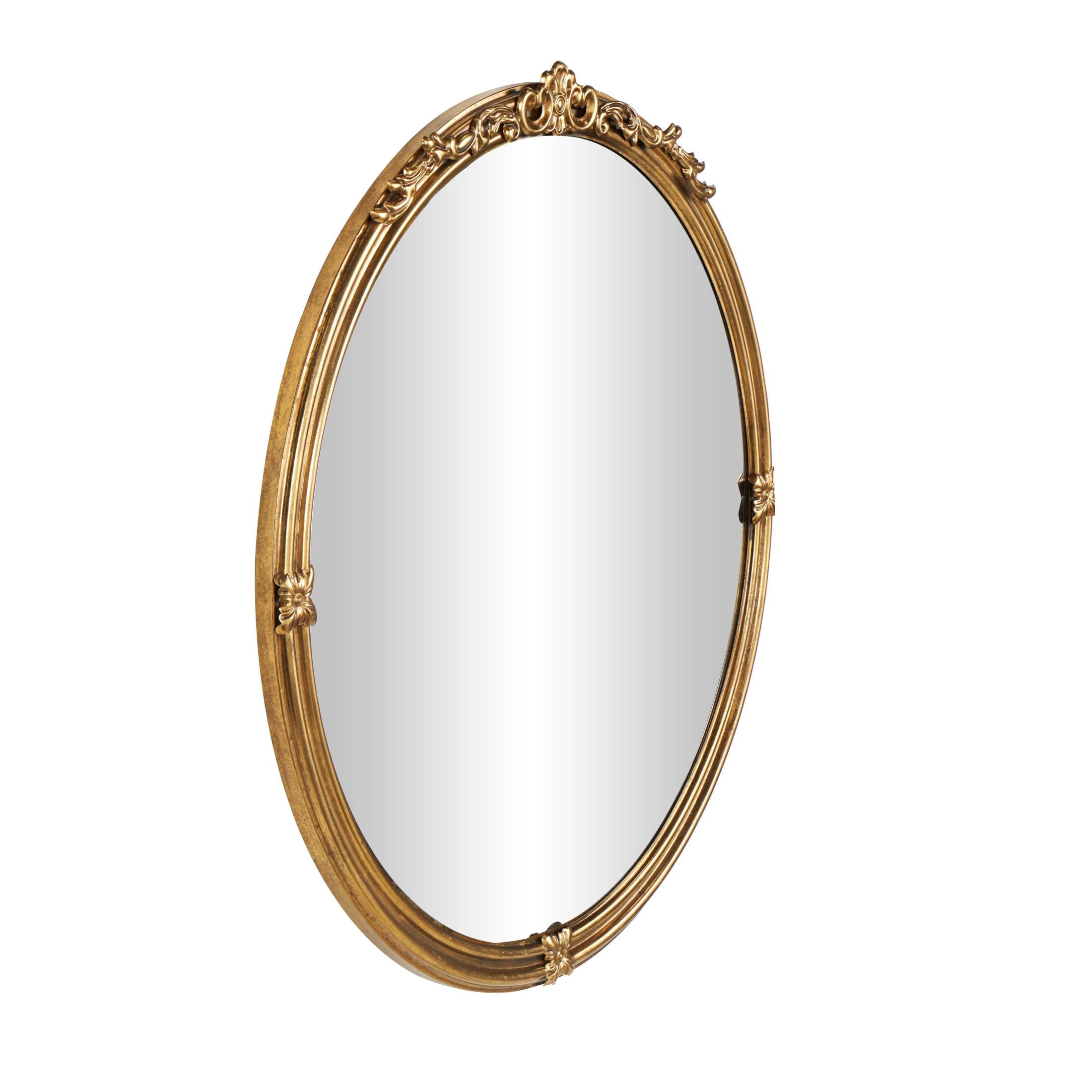 DecMode 37" x 36" Gold Layered Frame Scroll Wall Mirror with Floral Accents