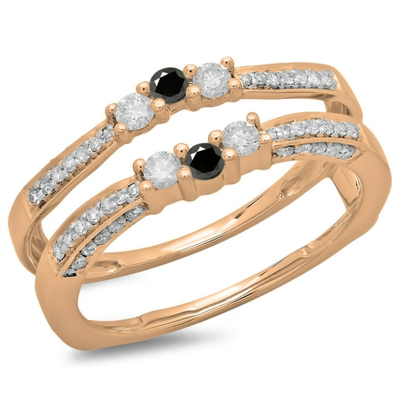 Dazzlingrock Collection 0.50 Carat (ctw) 14K Black & White Diamond Wedding Enhancer Guard Band 1/2 CT, Rose Gold, Size 6.5
