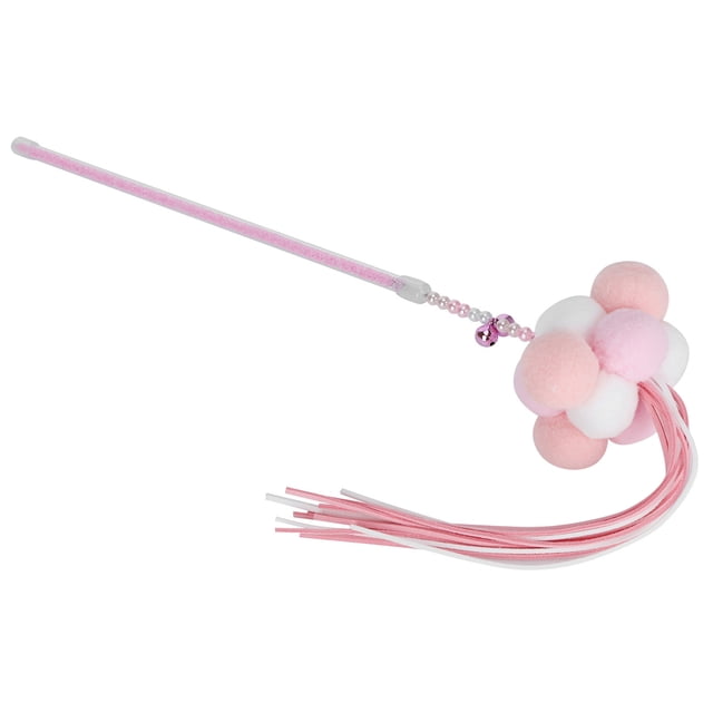 Juguete interactivo de entrenamiento para gatos con borlas, cascabel y pelota de peluche, color rosa