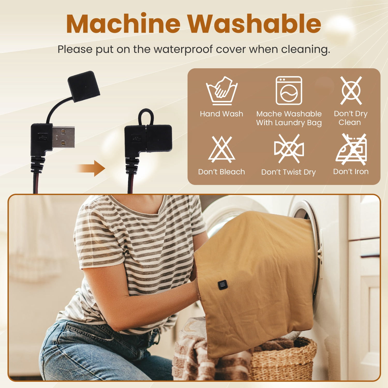 71"x24" Electric Heated Throw Blanket Portable USB Heated Shawl Wearable Heating Blanket with Zipper 3 Heating Levels Machine Washable Brown