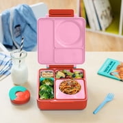 OmieBox Bento Box for Kids - Insulated Bento Lunch Box with Leak Proof Thermos Food Jar - 3 Compartments, Two Temperature Zones - Pink Berry