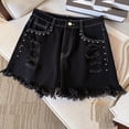 thumbnail image 4 of Letimco Women's Summer High Waisted Denim Shorts Folded Hem Casual Wide Leg Black Short Jeans, 4 of 8