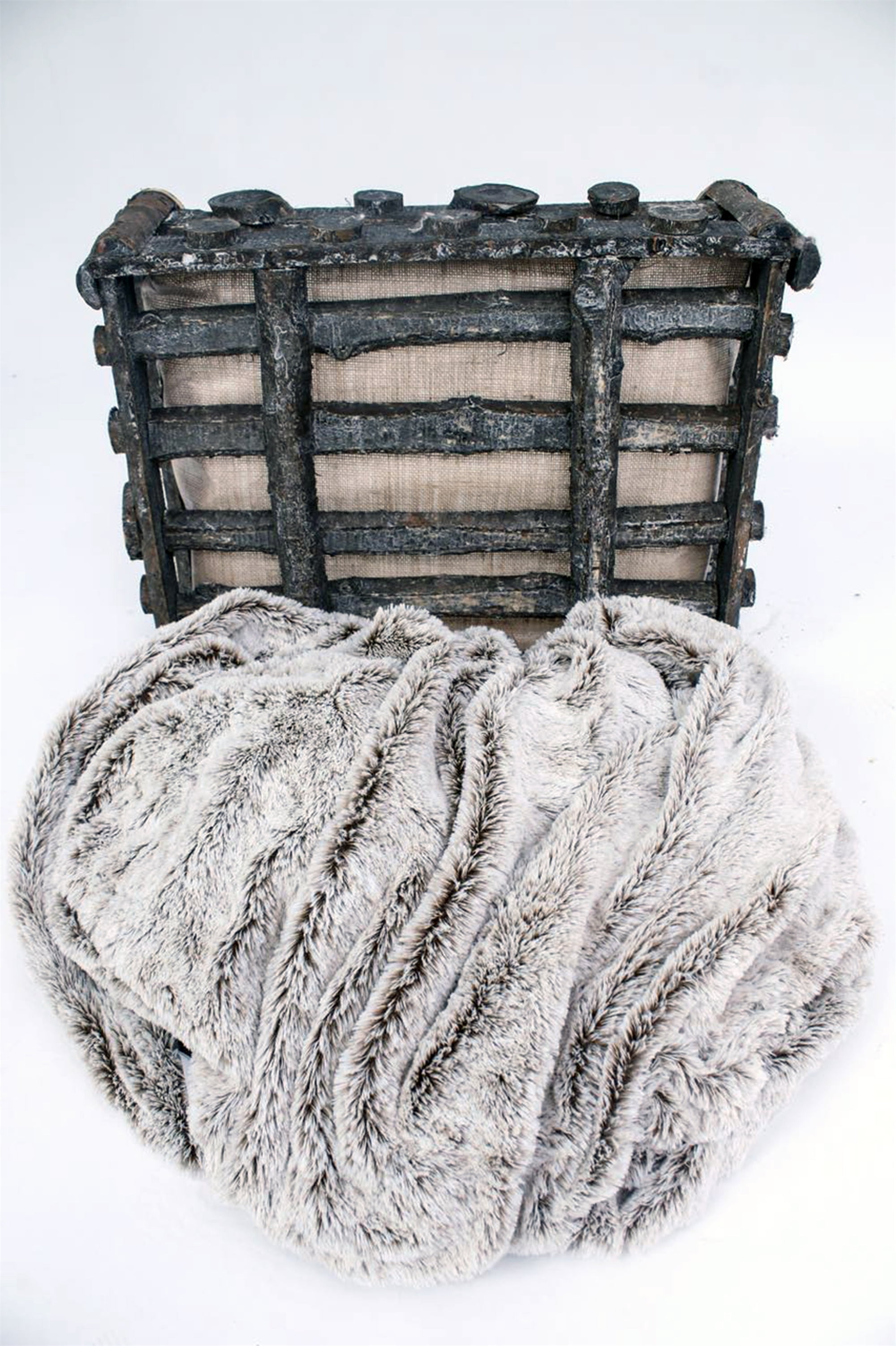 Luxury Grey Faux Fur Throw Blanket and Back Fleece