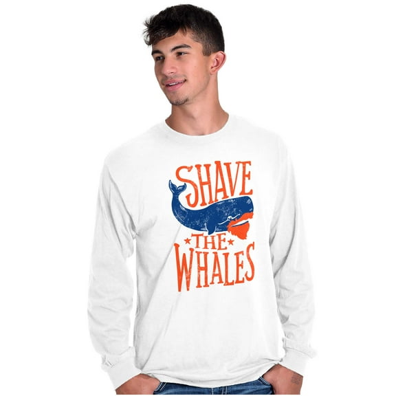 Shave The Whales Funny Hipster Pun Plus Size Long Sleeve Graphic Tee Shirt Brisco Brands 2X