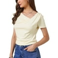 thumbnail image 4 of INSPIRE CHIC Short Sleeves Top for Women Ruched Going Out Crop Shirts Slim Fit Basic Tee Blouse XS Apricot, 4 of 6