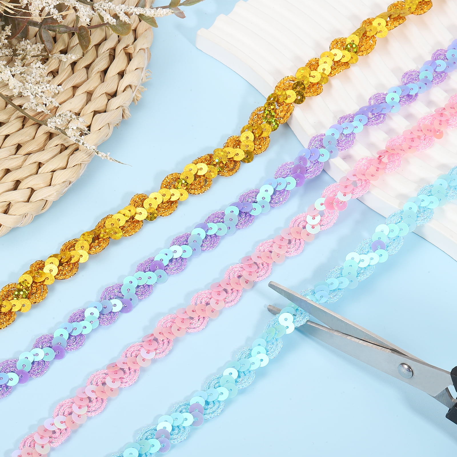 Unique Bargains Sequins Trim Ribbon Sequin Gimp Braid Trim Spangle Flat Sequins Gold