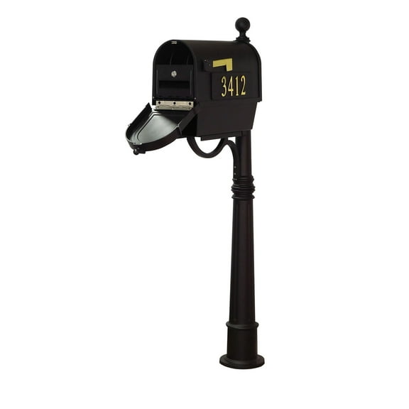 Berkshire Curbside Mailbox with Front and Side Address Numbers, Newspaper Tube, Locking Insert and Ashland Mailbox Post