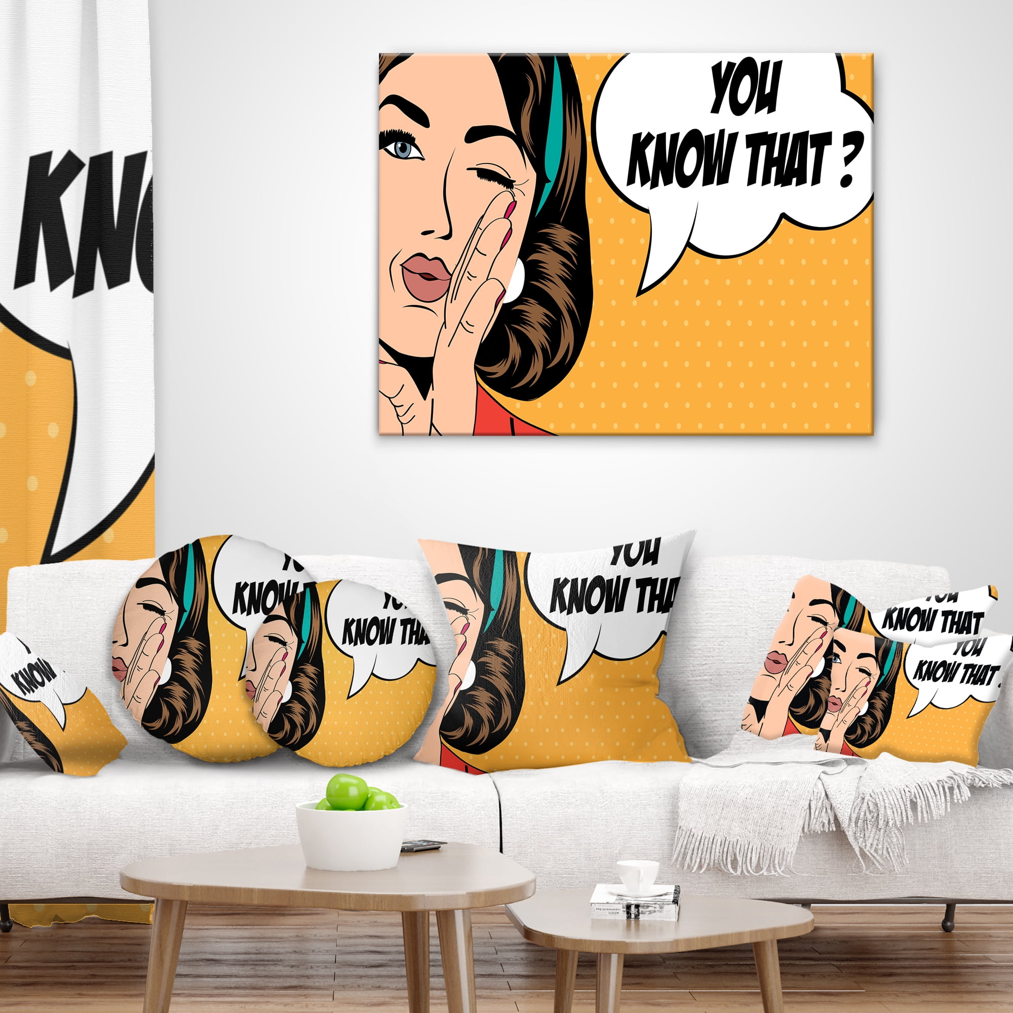Designart Retro Woman in Comic Style - Abstract Portrait Throw Pillow - 12x20