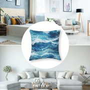 Ocean Themed Throw Pillow Covers Set, Square Watercolor Waves Printed Pattern Decorative Cushion Cover, for Sofa Couch Home Farmhouse Decor Cushion Case