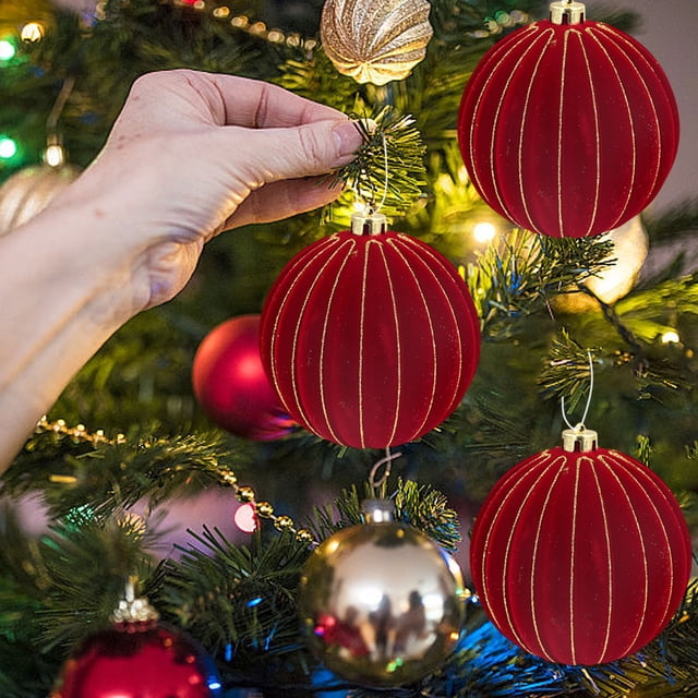 Adornos Navideños Colgantes de Bolas Nevadas para Árbol (2 Unidades, 15 Cm, Color Rojo) | Decoración Navideña Cálida y Hermosa para El Hogar