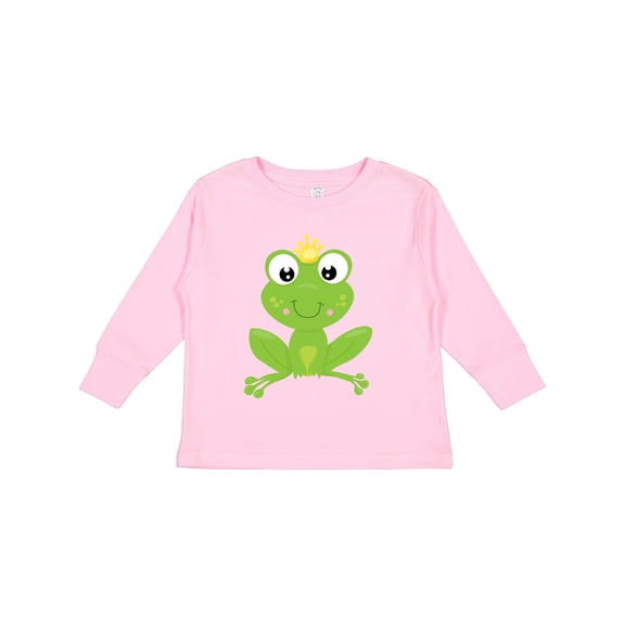 Inktastic Cute Frog, Green Frog, Crown, Frog Prince Boys or Girls Long Sleeve Toddler T-Shirt