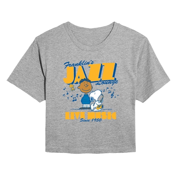 Peanuts - Franklins Jazz Lounge -Juniors Cropped Short Sleeve Graphic T-Shirt Cropped Graphic T-Shirt