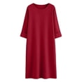 thumbnail image 4 of ClodeEU Women's Long Sleeve Crew Neck Midi Dress with Pockets, Solid Color Casual Loose Knee Length Dress Red,Women's Plus M, 4 of 6