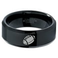 thumbnail image 2 of Tungsten American Football Ball Band Ring 8mm Men Women Comfort Fit Black Beveled Edge Polished, 2 of 4