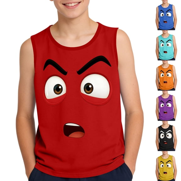 SGFCWSX Boys Tank Tops Sleeveless Print Crew Neck Regular Fit Outdoor Daily Wear Tops for Kids Red Size 8 Years