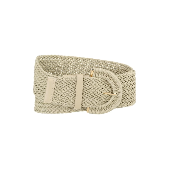 INSPIRE CHIC Women's Back to School Plus Size Wide Woven Waist Belts Braided Belts for Dress Chunky Buckle Beige 114cm