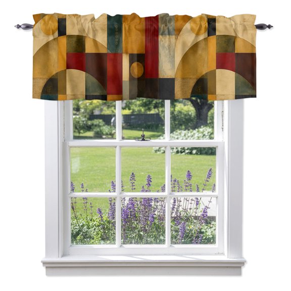Kitchen Cafe Valance Curtain for Small Windows,Vintage Boho Color Block Rod Pocket Short Valances,42x12in