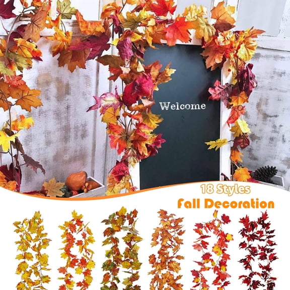 SeekLGT Fall Garland with Maple Leaves, Artificial Fall Leaf Garland for Fall Decor, Autumn Wall Hanging Vine for Home, Fireplace, Porch, Wedding and Thanksgiving Decorations