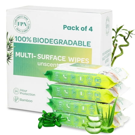 FPN Multi-Surface Wipes 7x8 in, 4CT 240 Wipes– Kills Germs – Residue-Free, No Bleach – Safe for Home, Office, Travel – Unscented