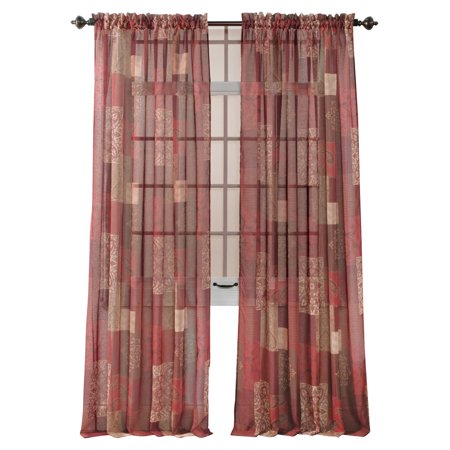 Renaissance Stripe - Style Master Renaissance Home Fashion Jasmine Tile Print Sheer Rod Pocket Panel, Burgandy, 56-Inch by 84-Inch, 56-Inch By 84-Inch, Burgandy