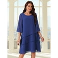 thumbnail image 4 of DARING DIVA Chiffon 3/4 Sleeve Tiered Layered Flowy Dress L Dark Blue, 4 of 8