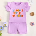 thumbnail image 2 of TOWED22 Toddler Girl 2 Piece Outfits Basic Crew Neck Short Sleeve Tee Top Shirt + Shorts Sets Casual Summer Clothes(Light Purple,6-12 M), 2 of 9
