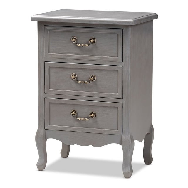 Bowery Hill French Grey Finished Wood 3-Drawer Nightstand