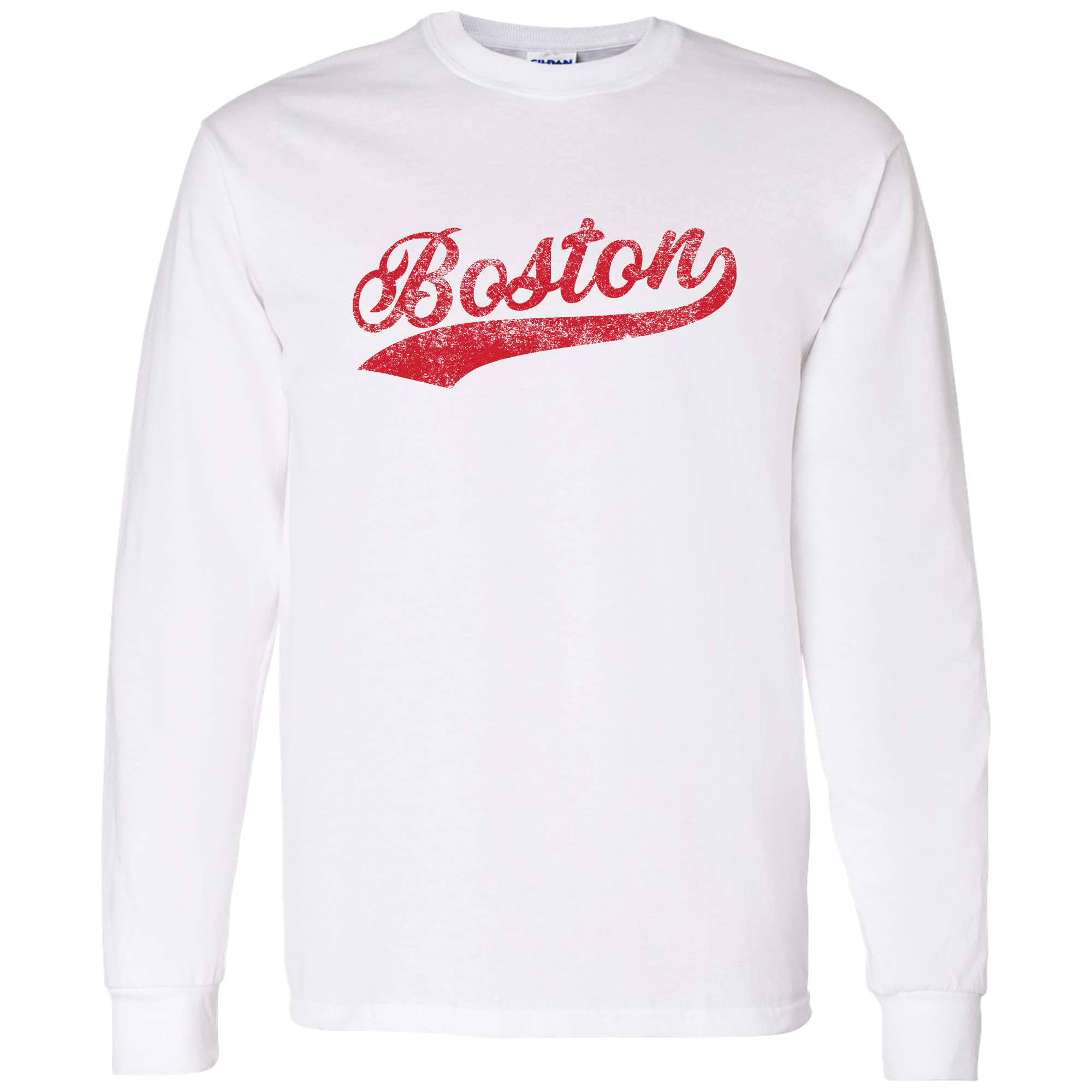 UGP Campus Apparel Boston Baseball Script - Hometown Pride, Pitcher Long  Sleeve T Shirt - Large - White 