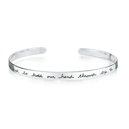 Sterling Silver God Sends An Angel to Hold Our Hand Through Life, He Named Her Mom Cuff Bracelet, 7