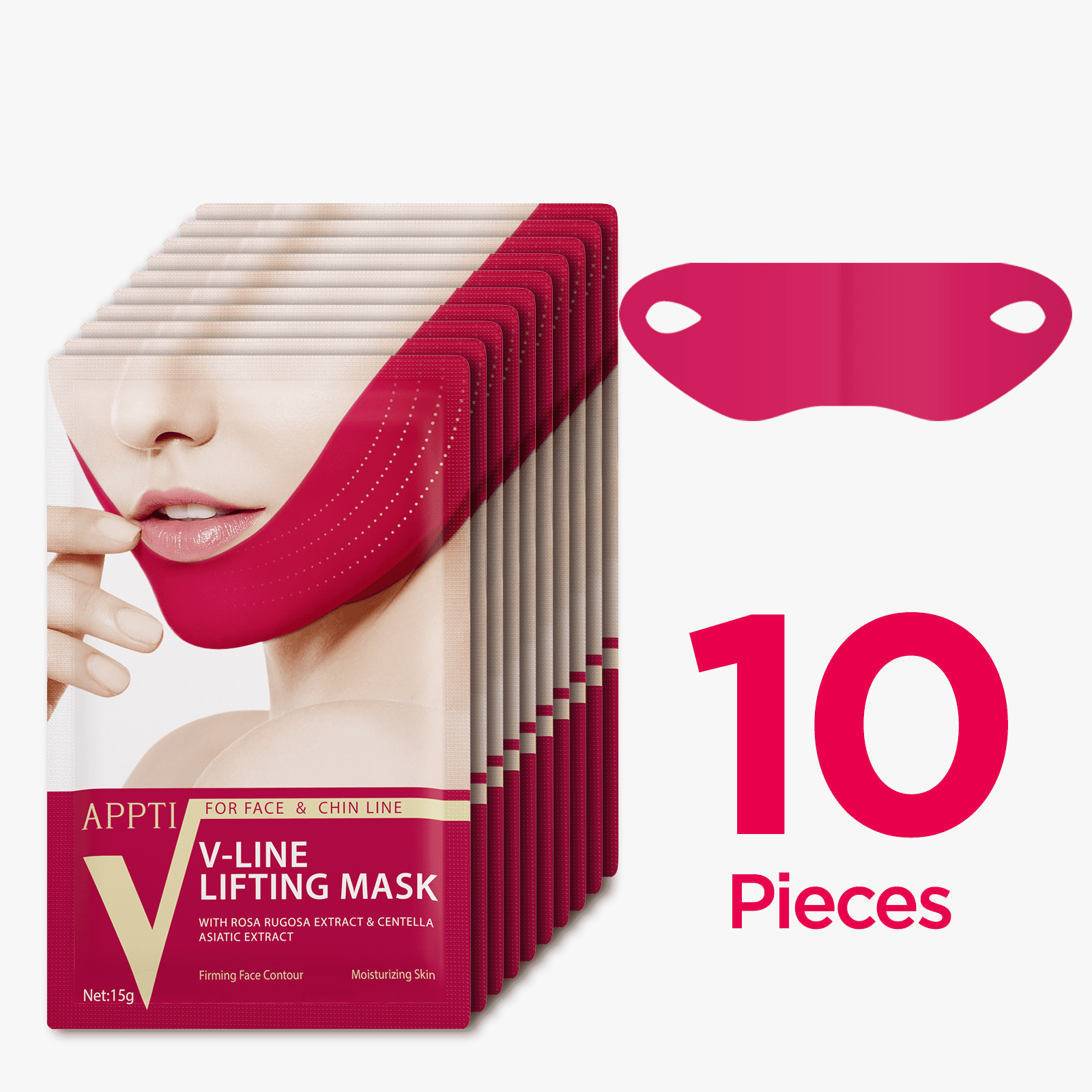 Professional APPTI Red V-Line Lifting Facial Mask, 10-Piece Set for Enhanced Jawline Contouring, Skin Firming & Elasticity