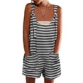thumbnail image 2 of Women Summer Casual Sleeveless Romper Loose Striped Tied Shorts Overalls Jumpsuit with Pockets, 2 of 6