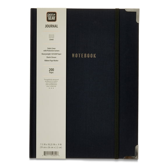 Pen+Gear Hardcover Journal, Rich Black Bookcloth, 7.5" x 10.25" x 0.875", 200 Lined Pages