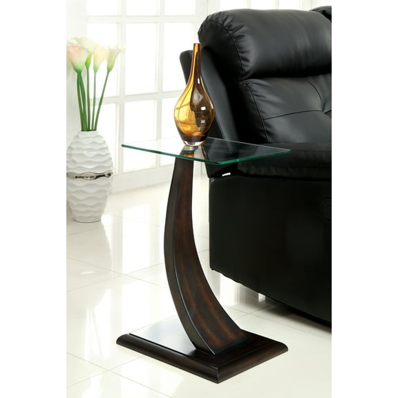 Furniture Of America Valon Dark Walnut Curved Pedestal Side Table With Glass Top