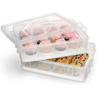 3 Tier Cupcake Carrier with Lid and Handle, Holds 36 Cupcakes (Pink, 13.5 x  10.25 x 10.75 In)