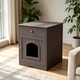 thumbnail image 3 of Leumius Wooden Pet House Cat Litter Box Enclosure with Drawer, Side Table, Indoor Pet Crate, Cat Home Nightstand (Brown), 3 of 9