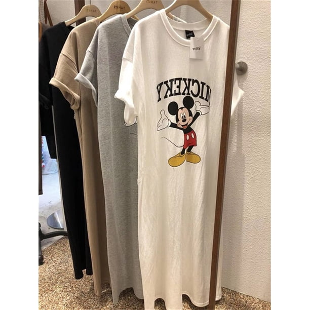 Summer Trend New Disney Mickey Mouse Women Dress Cartoon Loose Short-sleeved Over-the-knee sexy Long T-shirt Skirt dressM Gao Jinjia LED
