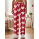 thumbnail image 5 of Pantalones de mujer para el Día de San Valentín, con estampado romántico de corazones, cintura elástica con cordón ajustable, pernera ancha y corte holgado, estilo casual para uso diario., 5 of 9