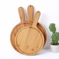 thumbnail image 3 of Round Natural Bamboo Wooden Pizza Tray with Handle Homemade Pizza Bread Tray Cutting Board Chopping Household Use Wash Wood Tray, 3 of 7
