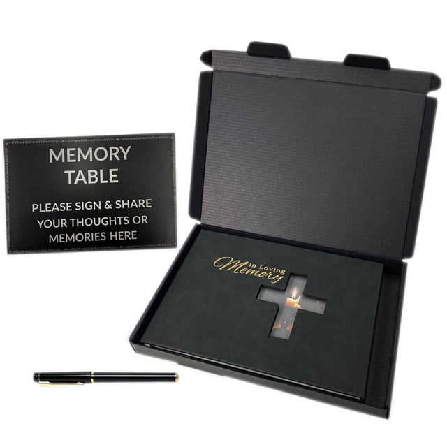 Memorial Guest Book Celebration of Life Memorial Service Funeral Guest Sign Book with Memory Table Card Sign Style 1 Black
