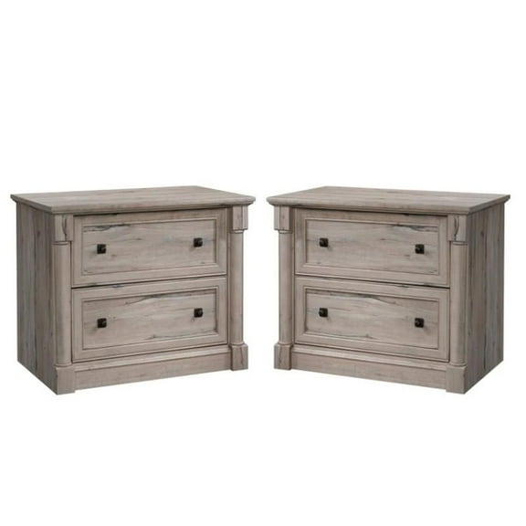 Home Square 2 Drawer Lateral Wood Filing Cabinet Set in Split Oak (Set of 2)