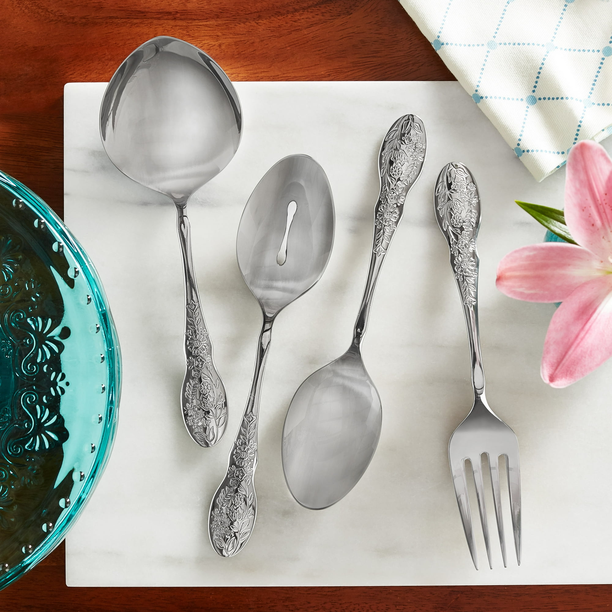 The Pioneer Woman Mazie 4-Piece Serve Utensils Set, Stainless Steel, Silver