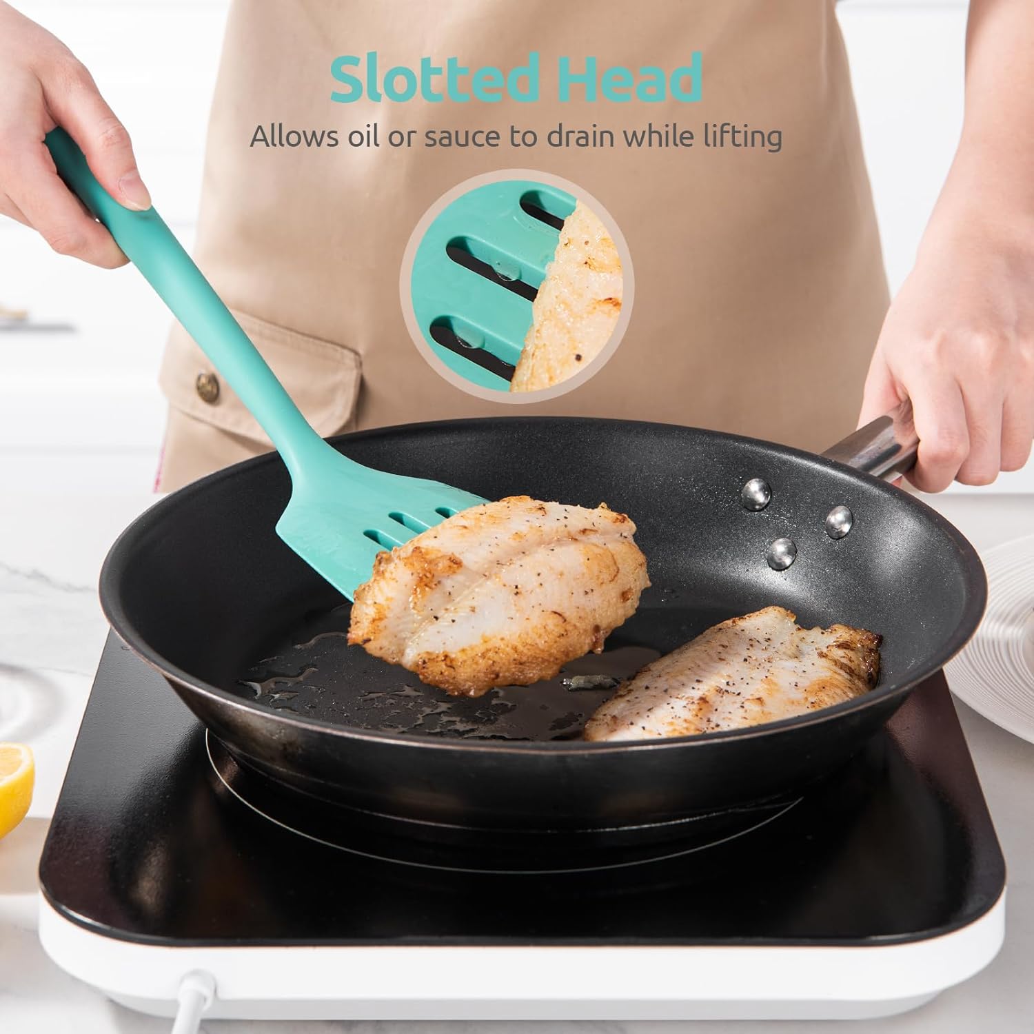 U-Taste Heat Resistant Silicone Turner Spatula Set, 2-Piece, Aqua photo 3